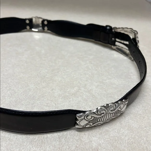 Black Leather Belt with Silver Buckle fossil size M - Picture 4 of 6